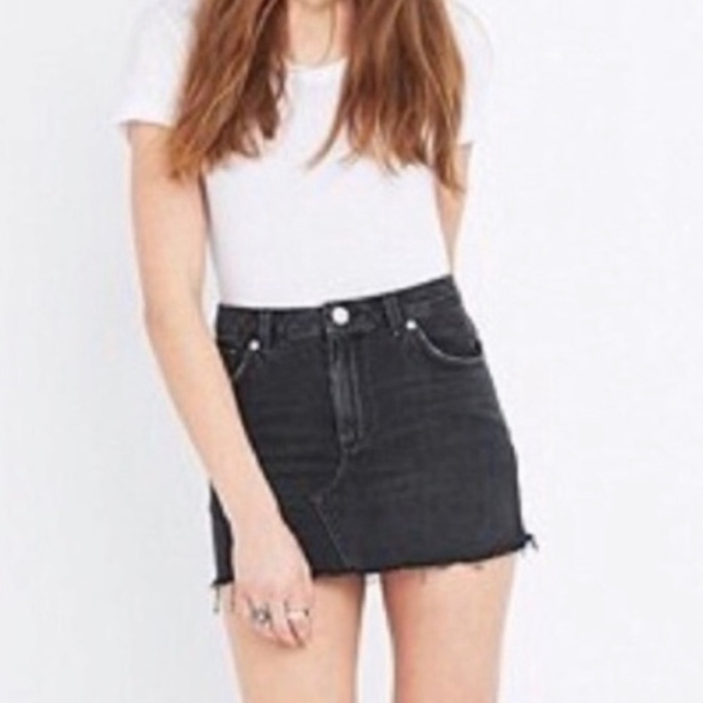 BDG Black Denim Frayed Above Knee Mini Skirt Size XS
